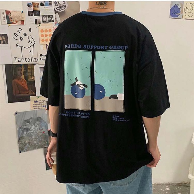 [ PINK ] Áo thun Cổ Phối tay lỡ PANDA Unisex